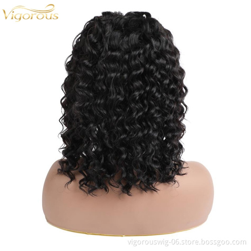 Short Water Wave Bob Brazilian Human Hair Wigs With Headband Curly for Black Women Pixie Cut Wig Black Color Wholesale Price